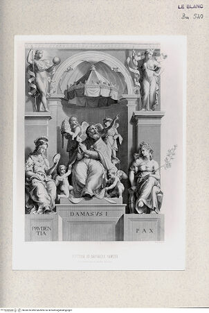 Vorderseite von Istituto Nazionale per la Grafica, Calcografia [http://creativecommons.org/publicdomain/mark/1.0/] Der Heilige Damasus zwischen den allegorischen Figuren der Prudentia und Pax - , bh360185. Foto.