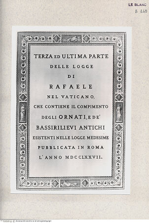 Vorderseite von Istituto Nazionale per la Grafica, Calcografia [http://creativecommons.org/publicdomain/mark/1.0/] "Loggie di Rafaele nel Vaticano" von G. Ottaviani und G. Volpato3. TeilTitelblatt - , bh360384. Foto.