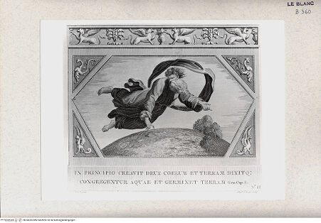 Vorderseite von Istituto Nazionale per la Grafica, Calcografia [http://creativecommons.org/publicdomain/mark/1.0/] "Picturae Peristyli Vaticani...1790"Gott trennt Erde und Wasser; (Bl. 2) - , bh360385. Foto.