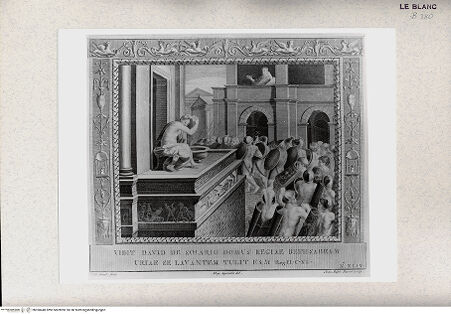 Vorderseite von Istituto Nazionale per la Grafica, Calcografia [http://creativecommons.org/publicdomain/mark/1.0/] "Picturae Peristyli Vaticani...1790"David und Bathseba (Bl. XLIV) - , bh360440. Foto.