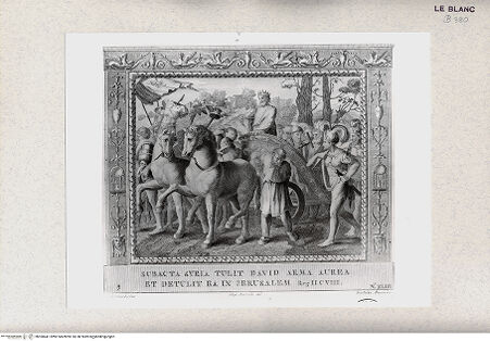 Vorderseite von Istituto Nazionale per la Grafica, Calcografia [http://creativecommons.org/publicdomain/mark/1.0/] "Picturae Peristyli Vaticani...1790"David besiegt die Assyrer (Bl. XLIII) - , bh360441. Foto.