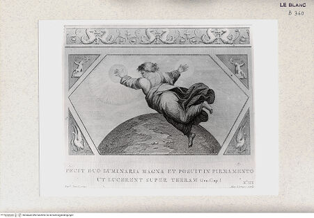 Vorderseite von Istituto Nazionale per la Grafica, Calcografia [http://creativecommons.org/publicdomain/mark/1.0/] "Picturae Peristyli Vaticani...1790"Gott erschafft die Gestirne; (Bl. 3) - , bh360443. Foto.