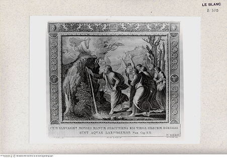 Vorderseite von Istituto Nazionale per la Grafica, Calcografia [http://creativecommons.org/publicdomain/mark/1.0/] "Picturae Peristyli Vaticani...1790"Moses schlägt das Wasser aus dem Felsen; (Bl. 32) - , bh360485. Foto.