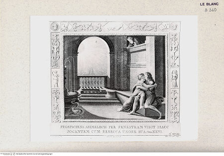 Vorderseite von Istituto Nazionale per la Grafica, Calcografia [http://creativecommons.org/publicdomain/mark/1.0/] "Picturae Peristyli Vaticani...1790"Isaak umarmt Rebecca; (Bl.18) - , bh360486. Foto.
