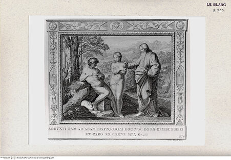 Vorderseite von Istituto Nazionale per la Grafica, Calcografia [http://creativecommons.org/publicdomain/mark/1.0/] "Picturae Peristyli Vaticani...1790"Die Erschaffung Evas; (Bl. 5) - , bh360489. Foto.