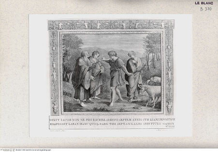 Vorderseite von Istituto Nazionale per la Grafica, Calcografia [http://creativecommons.org/publicdomain/mark/1.0/] "Picturae Peristyli Vaticani...1790"Jakob erbittet Rahel zur Frau; (Bl. 23) - , bh360501. Foto.