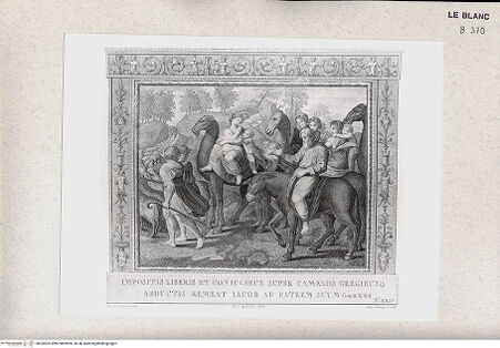 Vorderseite von Istituto Nazionale per la Grafica, Calcografia [http://creativecommons.org/publicdomain/mark/1.0/] "Picturae Peristyli Vaticani...1790"Jakob kehrt in die Heimat zurück; (Bl. XXIV) - , bh360502. Foto.