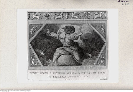 Vorderseite von Istituto Nazionale per la Grafica, Calcografia [http://creativecommons.org/publicdomain/mark/1.0/] "Picturae Peristyli Vaticani...1790"Gott trennt Licht und Finsternis; (Bl. 1) - , bh360503. Foto.