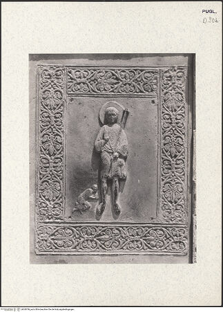 Vorderseite von Hirmer [https://www.deutsche-digitale-bibliothek.de/content/lizenzen/rv-ez/] BronzetürRechtes TürblattDer heilige Nikolaus der Pilger (San Nicola Pellegrino) und Barisano da Trani als Beter - Gesamtansicht (und Rahmen), bh360786_recto. Foto.