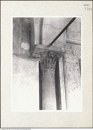 Vorderseite von unbekannt [https://www.deutsche-digitale-bibliothek.de/content/lizenzen/rv-ez/] PortalLinke Spoliensäule: Granitsäule mit attischer Marmorbasis, glattem Schaft und korinthischem Kapitell - Detail: Kapitell und oberes Drittel des Säulenschaftes, bh361132_recto. Foto: Hutzel, Max.