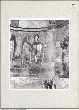 Vorderseite von unbekannt [https://www.deutsche-digitale-bibliothek.de/content/lizenzen/rv-ez/] Majestas Domini mit Evangelistensymbolen, Erzengeln, Stifter und HeiligemMittleres Register: drei Erzengel zwischen dem Abt Desiderius von Montecassino und dem heiligen Benedikt von Nursia - Detail: Erzengel Raphael, bh361135_recto. Foto: Hutzel, Max.