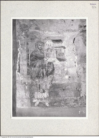 Vorderseite von unbekannt [https://www.deutsche-digitale-bibliothek.de/content/lizenzen/rv-ez/] Majestas Domini mit Evangelistensymbolen, Erzengeln, Stifter und HeiligemMittleres Register: drei Erzengel zwischen dem Abt Desiderius von Montecassino und dem heiligen Benedikt von Nursia - Detail: Abt Desiderius von Montecassino, bh361138_recto. Foto: Hutzel, Max.