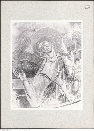 Vorderseite von unbekannt [https://www.deutsche-digitale-bibliothek.de/content/lizenzen/rv-ez/] Ausmalung der südlichen SeitenapsisApsiskalotte: halbfigurige Maria mit dem segnenden Christusknaben, flankiert von zwei Engeln - Detail: Engel rechts, bh361141_recto. Foto: Hutzel, Max.