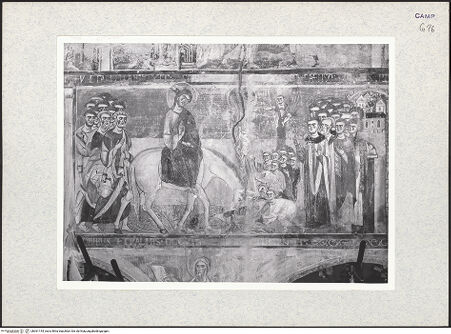 Vorderseite von Getty Research Institute? [https://www.deutsche-digitale-bibliothek.de/content/lizenzen/rv-ez/] Szenen aus dem Neuen Testament und ProphetenSüdwand: Szenen aus dem Leben Christi und ProphetenUnteres Register: Lehrtätigkeit Christi und Beginn der PassionEinzug in Jerusalem - Gesamtansicht, bh361144_recto. Foto: Hutzel, Max.