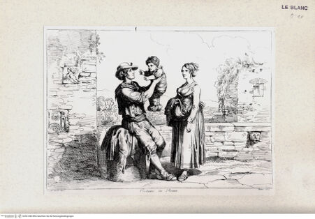 Vorderseite von Bibliotheca Hertziana [http://creativecommons.org/publicdomain/mark/1.0/] Nuova raccolta di cinquanta costumi de' contorni di Roma compresi diversi fatti di briganti : cominciati l'anno 1819, compiti nel 1822 / disegnati ed incisi all'acqua forte da Bartolomeo Pinelli, Roma : Gio. Scudellari, 1823Kostüme aus Rom; tav. [22] - , bh361388. Foto.