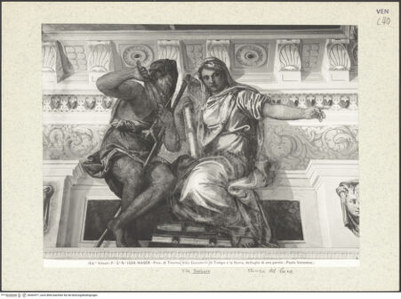 Vorderseite von Alinari [https://www.deutsche-digitale-bibliothek.de/content/lizenzen/rv-ez/] Allegorien und LandschaftsdarstellungenFortuna, Abundantia und Fede (oder Invidia) und Saturn (Zeit) und Historia und Das Schicksal (Zufall) bekrönt einen schlafenden Mann (Verdienst oder Macht) - Saturn (Tempo) und Historia, bh363571_recto. Foto.