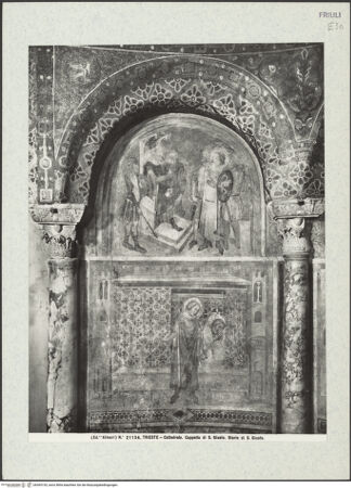 Vorderseite von Alinari [https://www.deutsche-digitale-bibliothek.de/content/lizenzen/rv-ez/] Szenen aus der Vita des heiligen JustusProzess des heiligen Justus vor dem Präfekten (Lünette); Traum des Priesters Sebastian - Gesamtansicht (in der Apsis der Gedächtniskapelle für den heiligen Justus), bh365153_recto. Foto.