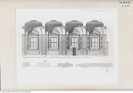 Vorderseite von Istituto Nazionale per la Grafica, Calcografia [http://creativecommons.org/publicdomain/mark/1.0/] "Loggie di Rafaele nel Vaticano" von G. Ottaviani und G. Volpato3. TeilLängsschnitt der Loggien - , bh365704. Foto.