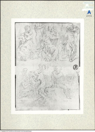 Vorderseite von Réunion des Musées Nationaux [https://www.deutsche-digitale-bibliothek.de/content/lizenzen/rv-ez/] Studien einer Madonna mit Kind, eines Propheten und weiterer Figuren - , bh366006_recto. Foto.