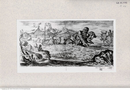 Vorderseite von Istituto Nazionale per la Grafica [http://creativecommons.org/publicdomain/mark/1.0/] "Storie di Enea"Polyphem greift die trojanische Flotte an; (Blatt XII) - , bh366519. Foto.