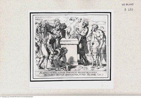 Vorderseite von Istituto Nazionale per la Grafica [http://creativecommons.org/publicdomain/mark/1.0/] "Historia del Testamento Vecchio dipinta in Roma nel Vaticano da Raffaello di Urbino"... 1613Noahs Opfer - , bh366546. Foto.