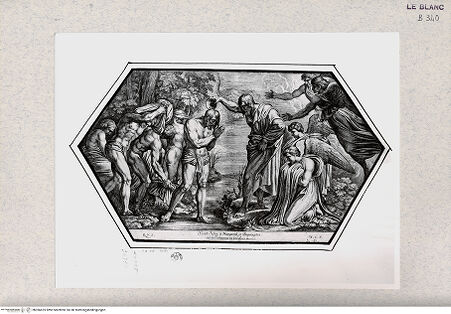 Vorderseite von Istituto Nazionale per la Grafica [http://creativecommons.org/publicdomain/mark/1.0/] Stichserie nach den Fresken der Loggien des VatikanDie Taufe Christi (Bl 51 - , bh366625. Foto.
