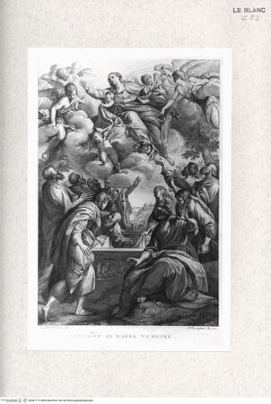 Vorderseite von  [http://creativecommons.org/publicdomain/mark/1.0/] Mariae Himmelfahrt (auch Taf. [9] aus F. Rosaspina, La Pinacoteca... Bologna 1830) - , bh367113. Foto.