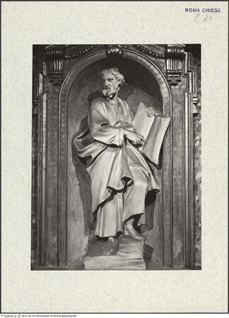 Vorderseite von ICCD [https://www.deutsche-digitale-bibliothek.de/content/lizenzen/rv-ez/] Figuren aus der Heiligen Sippe oder Sibyllen und HeiligeDer heilige Zacharias? oder Apostel - Frontalansicht ohne Ädikula, bh367180_recto. Foto.