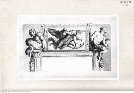 Vorderseite von  [http://creativecommons.org/publicdomain/mark/1.0/] "Gallérie que l'eccélent Annibal Carrache a peinte a Rome dans le Palais de Farnese"; Nachstiche nach Carlo Cesios Stichserie nach den Fresken Annibale Carraccis in der Galerie des Palazzo Farnese, RomGanymed und der Adler - , bh367292. Foto.