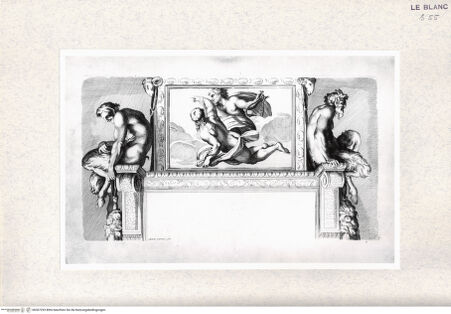 Vorderseite von  [http://creativecommons.org/publicdomain/mark/1.0/] "Gallérie que l'eccélent Annibal Carrache a peinte a Rome dans le Palais de Farnese"; Nachstiche nach Carlo Cesios Stichserie nach den Fresken Annibale Carraccis in der Galerie des Palazzo Farnese, RomHyakinthos und Apoll - , bh367293. Foto.
