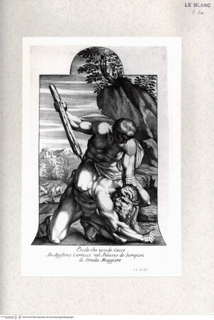 Vorderseite von  [http://creativecommons.org/publicdomain/mark/1.0/] "Raccolta di pitture dipinte sul muro ne cammini che in varie case nobili di Bologna si trovano delineate e incise da Carlo Antonio Pisarri"Herkules und Cacus - , bh367299. Foto.