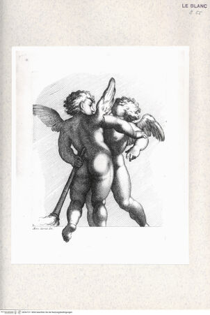 Vorderseite von  [http://creativecommons.org/publicdomain/mark/1.0/] "Gallérie que l'eccélent Annibal Carrache a peinte a Rome dans le Palais de Farnese"; Nachstiche nach Carlo Cesios Stichserie nach den Fresken Annibale Carraccis in der Galerie des Palazzo Farnese, RomErotenpaar mit Fackel - , bh367311. Foto.