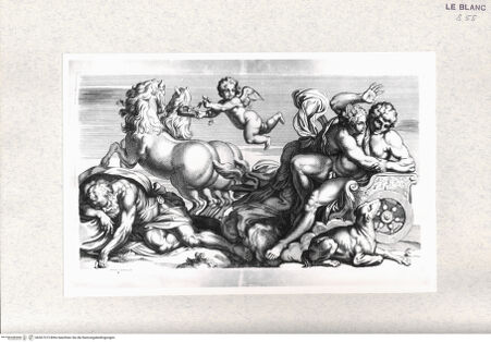 Vorderseite von  [http://creativecommons.org/publicdomain/mark/1.0/] "Gallérie que l'eccélent Annibal Carrache a peinte a Rome dans le Palais de Farnese"; Nachstiche nach Carlo Cesios Stichserie nach den Fresken Annibale Carraccis in der Galerie des Palazzo Farnese, RomAurora und Kephalos - , bh367315. Foto.