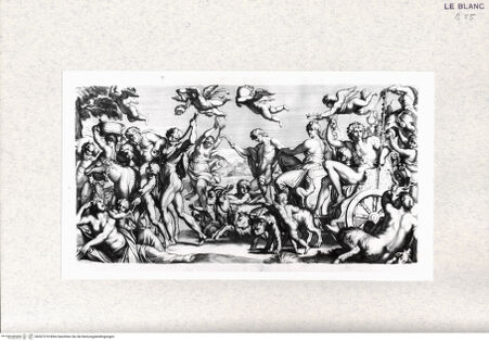 Vorderseite von  [http://creativecommons.org/publicdomain/mark/1.0/] "Gallérie que l'eccélent Annibal Carrache a peinte a Rome dans le Palais de Farnese"; Nachstiche nach Carlo Cesios Stichserie nach den Fresken Annibale Carraccis in der Galerie des Palazzo Farnese, RomTriumph von Bacchus und Ariadne - , bh367318. Foto.
