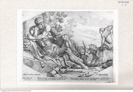 Vorderseite von Istituto Nazionale per la Grafica [http://creativecommons.org/publicdomain/mark/1.0/] Stichserie nach den Dekorationen des Camerino FarneseHerkules von den Arbeiten ausruhend - , bh367369. Foto.