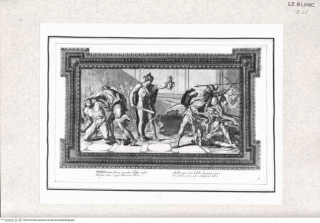 Vorderseite von  [http://creativecommons.org/publicdomain/mark/1.0/] Galleriae Farnesianae icones ... ab a. Carracio ... expressae ...das ist Abbildungen und Bilder in der Farnesische Galerie ...Der Kampf zwischen Perseus und Phineus - , bh367376. Foto.