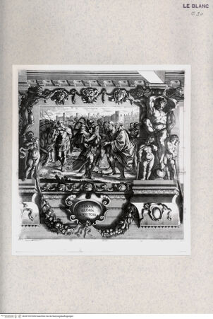 Vorderseite von  [http://creativecommons.org/publicdomain/mark/1.0/] "Storie di Romolo e Remo"Romulus weiht Zeus Feretrius die Waffenrüstung des besiegten Königs Acron (Bl. 8) - , bh367392. Foto.