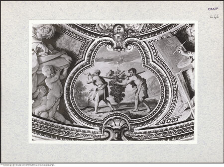 Vorderseite von Sopr. BAS NA [https://www.deutsche-digitale-bibliothek.de/content/lizenzen/rv-ez/] Szenen des Alten und Neuen TestamentsDie Kundschafter nehmen einige Früchte aus Kanaan mit und kehren zurück - Gesamtansicht, bh367441_recto. Foto.