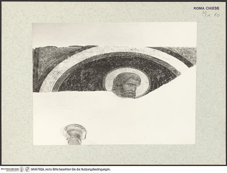 Vorderseite von Bibliotheca Hertziana [https://www.deutsche-digitale-bibliothek.de/content/lizenzen/rv-fz/] Freskenfragmente eines bärtigen Apostels mit Nimbus - , bh367826_recto. Foto.