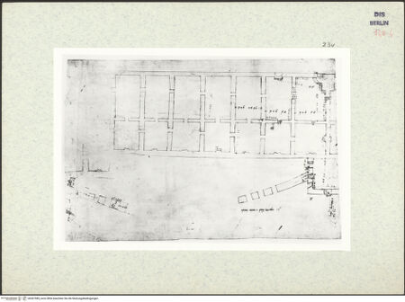 Vorderseite von Bibliotheca Hertziana [https://www.deutsche-digitale-bibliothek.de/content/lizenzen/rv-ez/] Codex Destailleur DCaracalla-Thermen: Grundriss eines Kammersystems - , bh367985_recto. Foto.