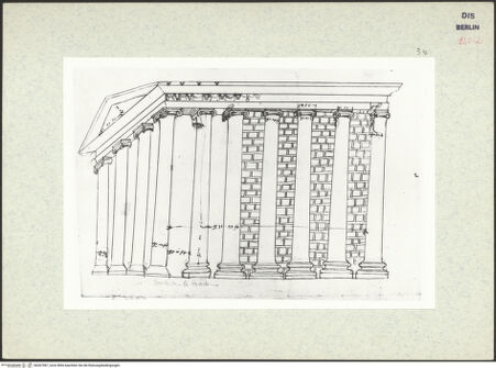 Vorderseite von Bibliotheca Hertziana [https://www.deutsche-digitale-bibliothek.de/content/lizenzen/rv-ez/] Codex Destailleur DPortunus-Tempel: Seitenansicht und perspektivische Vorderansicht - , bh367987_recto. Foto.
