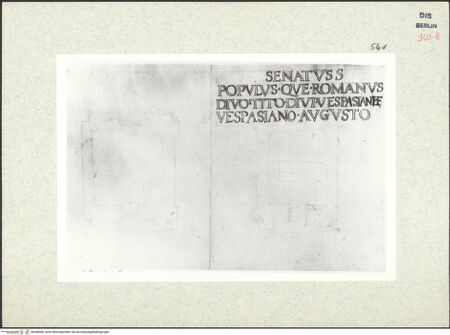 Vorderseite von Bibliotheca Hertziana [https://www.deutsche-digitale-bibliothek.de/content/lizenzen/rv-ez/] Codex Destailleur DTitus-Bogen: Teilwiedergabe der Inschrift - , bh368000_recto. Foto.