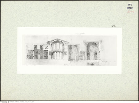 Vorderseite von Bibliotheca Hertziana [https://www.deutsche-digitale-bibliothek.de/content/lizenzen/rv-ez/] Codex Destailleur DCaracalla-Thermen: Aufriss und Schnitt durch einen Teil der Anlage (Außenseite) - , bh368008_recto. Foto.