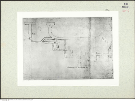 Vorderseite von Bibliotheca Hertziana [https://www.deutsche-digitale-bibliothek.de/content/lizenzen/rv-ez/] Codex Destailleur DCaracalla-Thermen: Grundriss einer Zweierreihe von Räumen - , bh368011_recto. Foto.