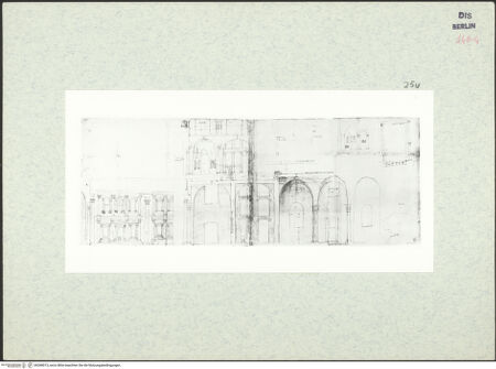 Vorderseite von Kunstbibliothek [https://www.deutsche-digitale-bibliothek.de/content/lizenzen/rv-ez/] Codex Destailleur DCaracalla-Thermen: Schnitt durch den Saal mit zweigeschossiger Wandgliederung - , bh368013_recto. Foto.