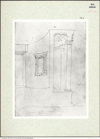 Vorderseite von Bibliotheca Hertziana [https://www.deutsche-digitale-bibliothek.de/content/lizenzen/rv-ez/] Codex Destailleur DTivoli: Vesta-Tempel: Schnitt durch den Umgang mit Blick auf die Cella-Innenwand - , bh368014_recto. Foto.