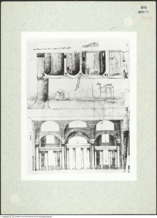 Vorderseite von Kunstbibliothek [https://www.deutsche-digitale-bibliothek.de/content/lizenzen/rv-ez/] Codex Destailleur DCaracalla-Thermen: Schnitt durch Teile der Anlage - , bh368018_recto. Foto.