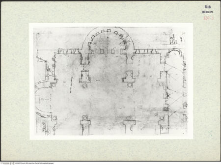 Vorderseite von Bibliotheca Hertziana [https://www.deutsche-digitale-bibliothek.de/content/lizenzen/rv-ez/] Codex Destailleur DMaxentius-Basilika: Teilgrundriss von Mittelschiff und Nordseitenschiff - , bh368019_recto. Foto.