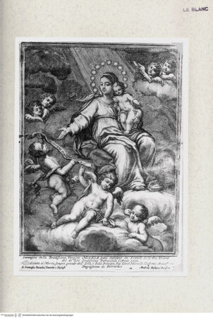 Vorderseite von  [http://creativecommons.org/publicdomain/mark/1.0/] Maria mit dem Jesuskind auf Wolken, umgeben von Engeln - , bh368384. Foto.