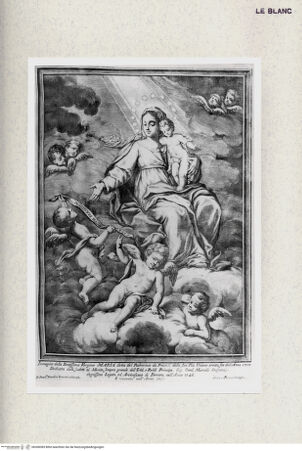 Vorderseite von  [http://creativecommons.org/publicdomain/mark/1.0/] Maria mit dem Kind auf Wolken, von Engeln umgeben - , bh368385. Foto.